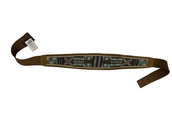 Chico\'s Leather Beaded Wide Belt Women’s Sz M NWT Snap Multi-color Statement